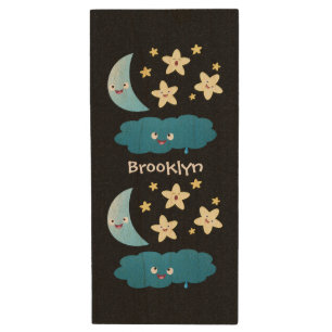 Cute singing stars, moon and cloud cartoon wood flash drive