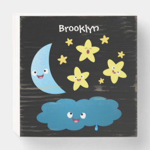 Cute singing stars, moon and cloud cartoon wooden box sign