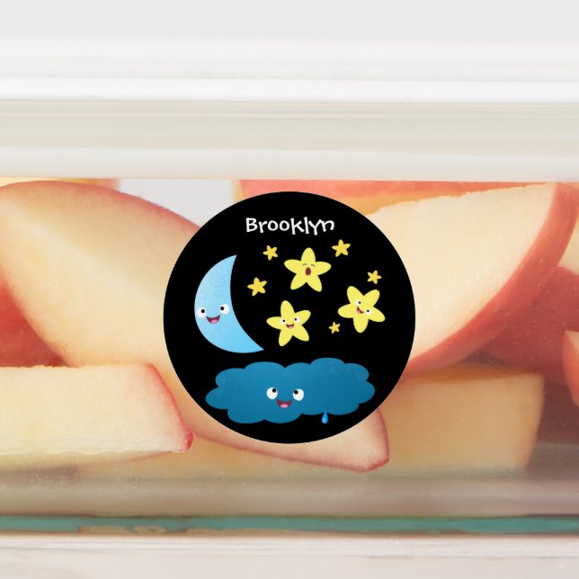 Cute singing stars, moon and cloud personalized labels (Affixed)