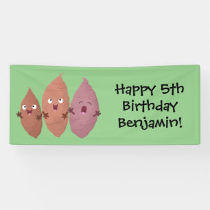 Cute singing sweet potatoes cartoon vegetables banner