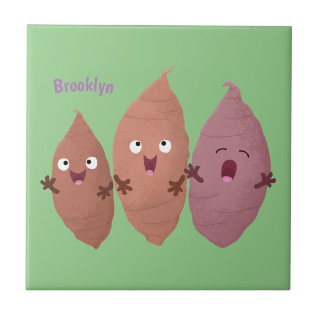 Cute singing sweet potatoes cartoon vegetables ceramic tile (Front)