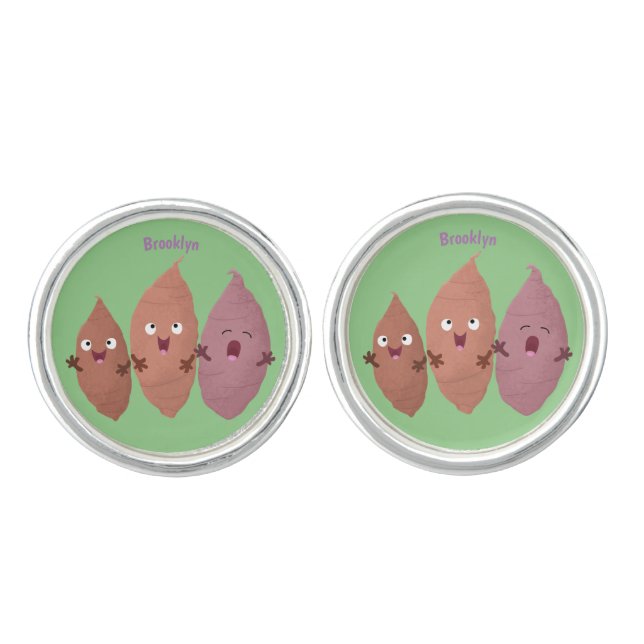 Cute singing sweet potatoes cartoon vegetables cufflinks (Front)