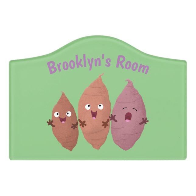 Cute singing sweet potatoes cartoon vegetables door sign (Small Crest Front)