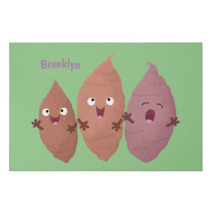 Cute singing sweet potatoes cartoon vegetables faux canvas print