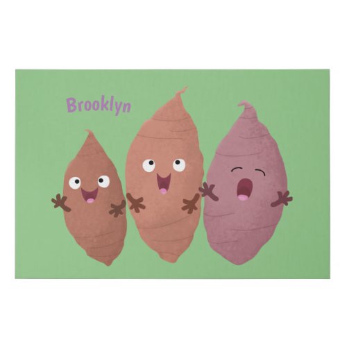 Cute singing sweet potatoes cartoon vegetables  faux canvas print