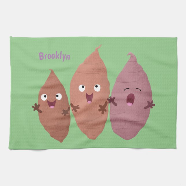 Cute singing sweet potatoes cartoon vegetables  kitchen towel (Horizontal)