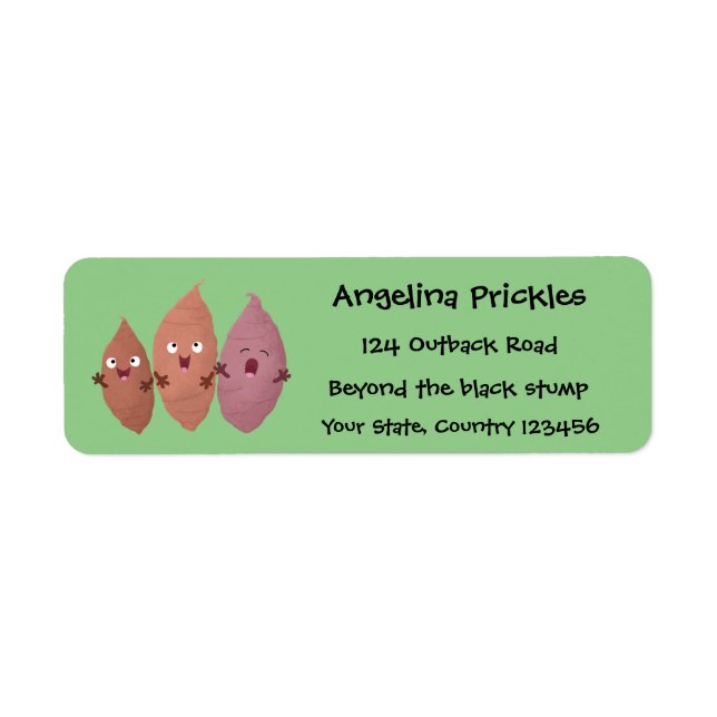 Cute singing sweet potatoes cartoon vegetables label (Front)