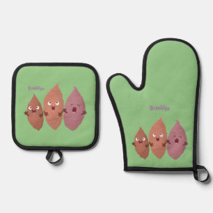 Cute singing sweet potatoes cartoon vegetables  oven mitt & pot holder set