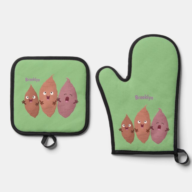 Cute singing sweet potatoes cartoon vegetables  oven mitt & pot holder set (Front)