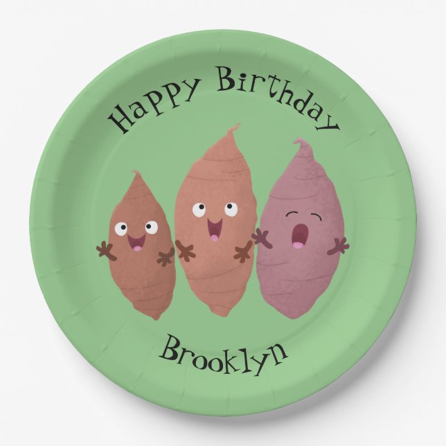 Cute singing sweet potatoes cartoon vegetables paper plates (Front)