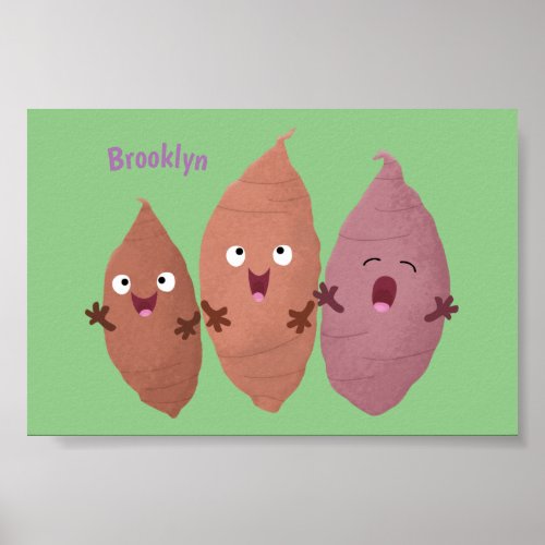 Cute singing sweet potatoes cartoon vegetables poster