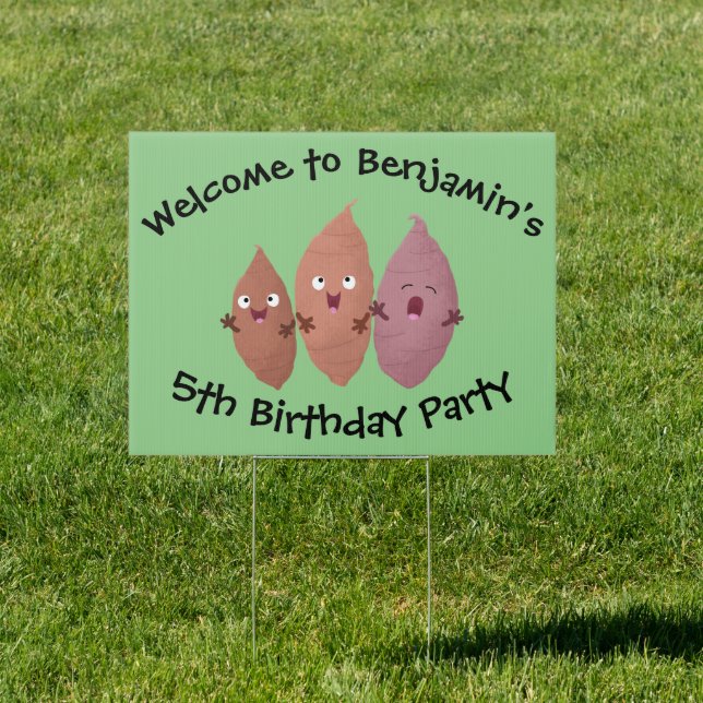 Cute singing sweet potatoes cartoon vegetables sign (Insitu)