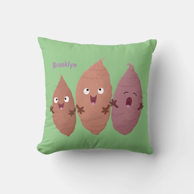 Cute singing sweet potatoes cartoon vegetables throw pillow (Front)