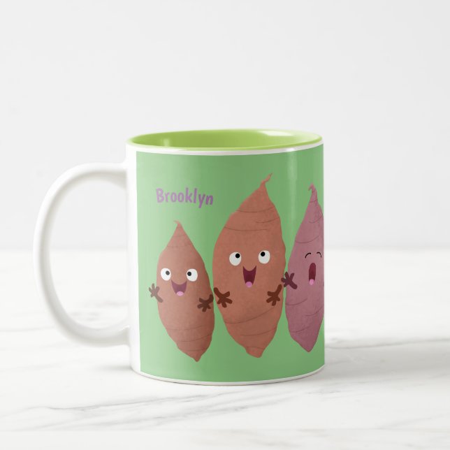 Cute singing sweet potatoes cartoon vegetables  Two-Tone coffee mug (Left)