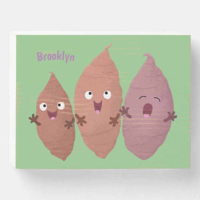 Cute singing sweet potatoes cartoon vegetables  wooden box sign (Front Horizontal)
