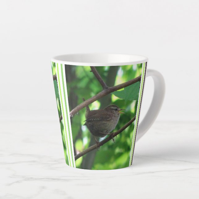 Cute Singing Wren Latte Mug (Right Angle)