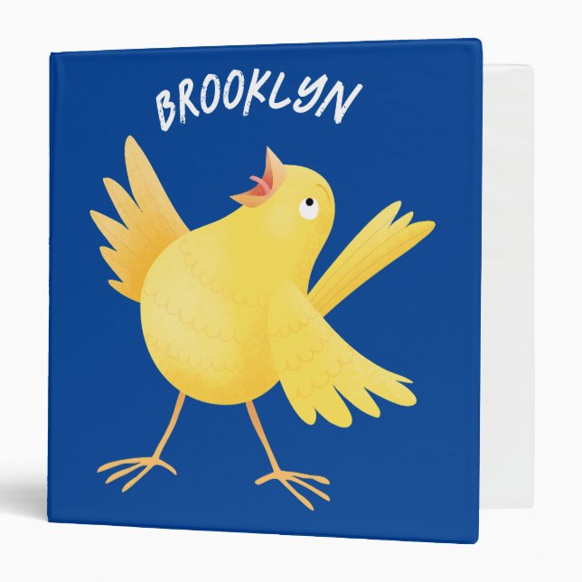 Cute singing yellow canary bird cartoon 3 ring binder (Front/Inside)