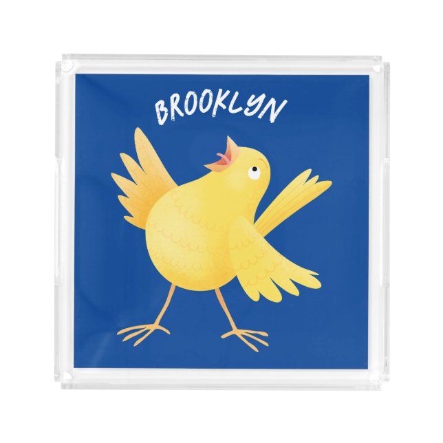 Cute singing yellow canary bird cartoon acrylic tray (Front)