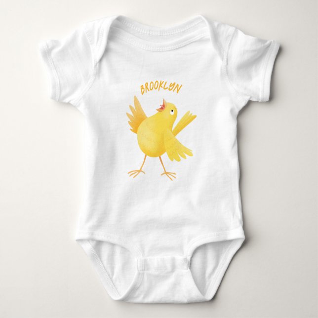Cute singing yellow canary bird cartoon baby bodysuit (Front)