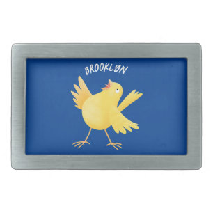 Cute singing yellow canary bird cartoon belt buckle
