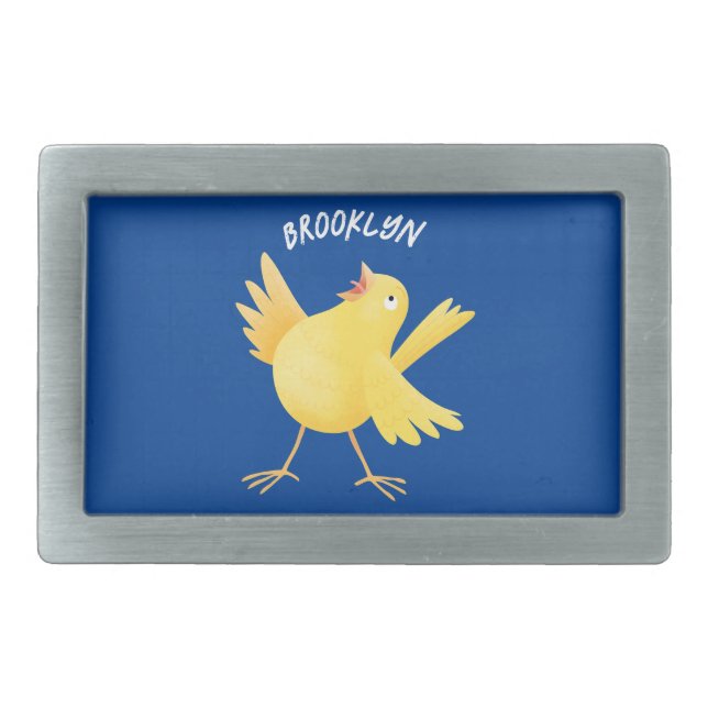 Cute singing yellow canary bird cartoon belt buckle (Front)