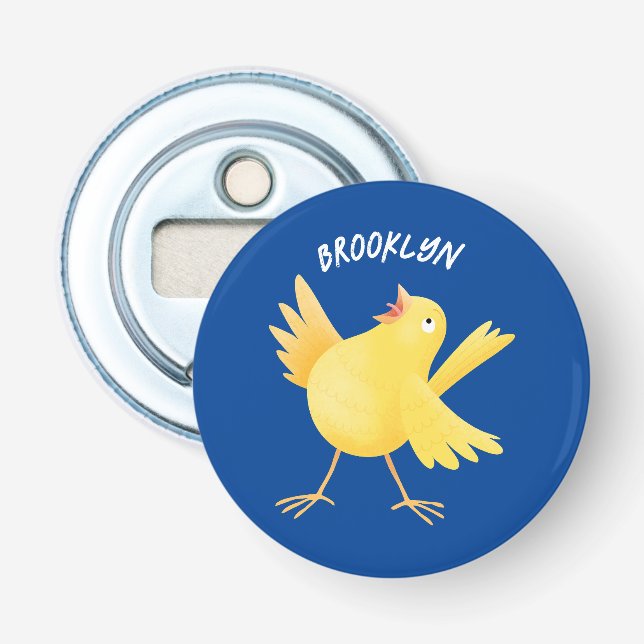 Cute singing yellow canary bird cartoon bottle opener (Front)