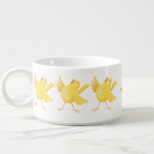Cute singing yellow canary bird cartoon bowl