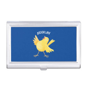 Cute singing yellow canary bird cartoon business card case