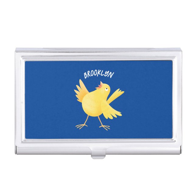 Cute singing yellow canary bird cartoon business card case (Front)