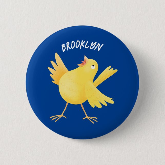 Cute singing yellow canary bird cartoon button (Front)