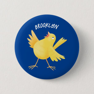 Cute singing yellow canary bird cartoon button