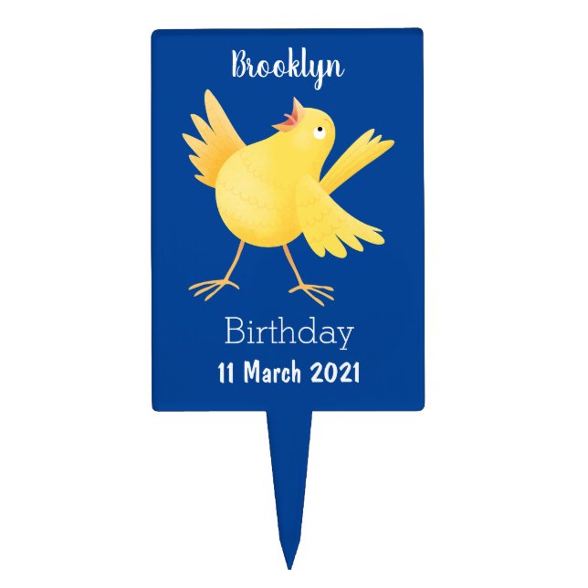 Cute singing yellow canary bird cartoon cake topper (Front)