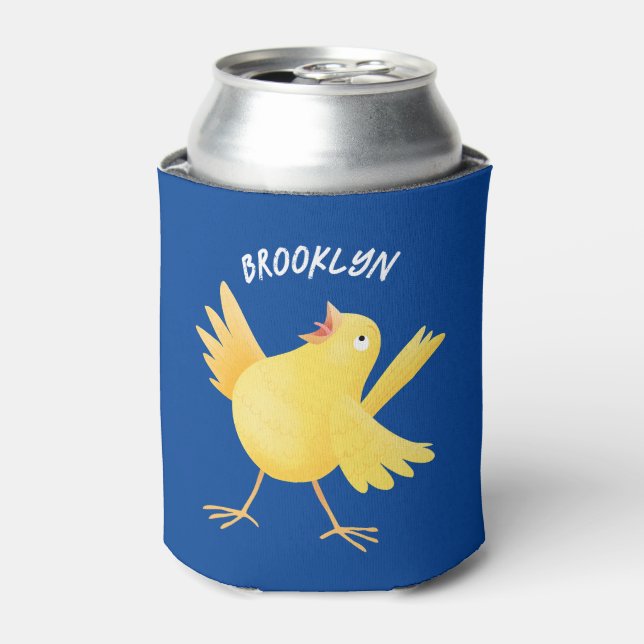 Cute singing yellow canary bird cartoon can cooler (Can Front)