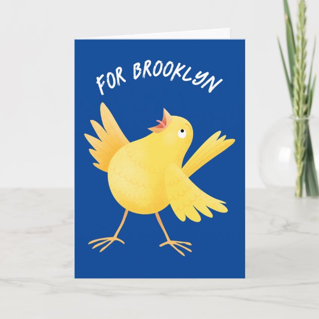 Cute singing yellow canary bird cartoon card (Front)