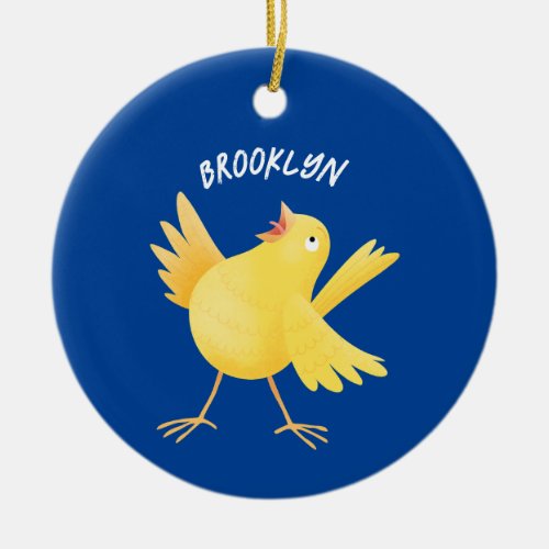 Cute singing yellow canary bird cartoon  ceramic ornament