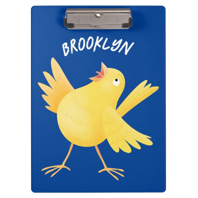 Cute singing yellow canary bird cartoon  clipboard (Front)