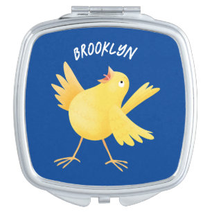 Cute singing yellow canary bird cartoon compact mirror