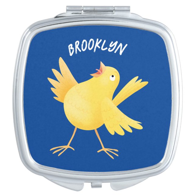 Cute singing yellow canary bird cartoon compact mirror (Front)