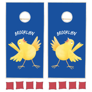 Cute singing yellow canary bird cartoon cornhole set