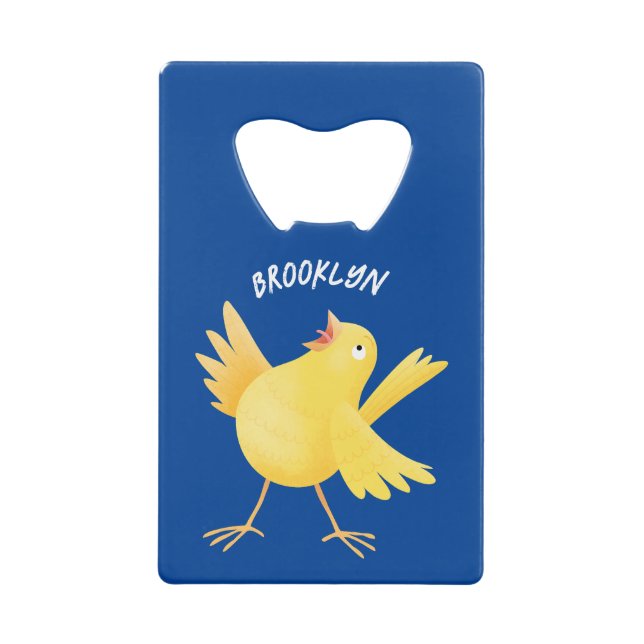 Cute singing yellow canary bird cartoon credit card bottle opener (Front)