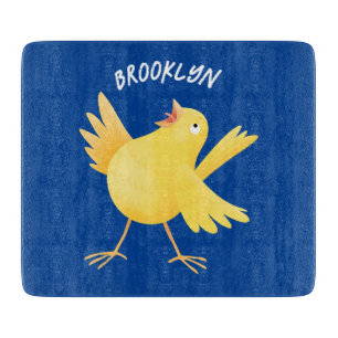 Cute singing yellow canary bird cartoon cutting board