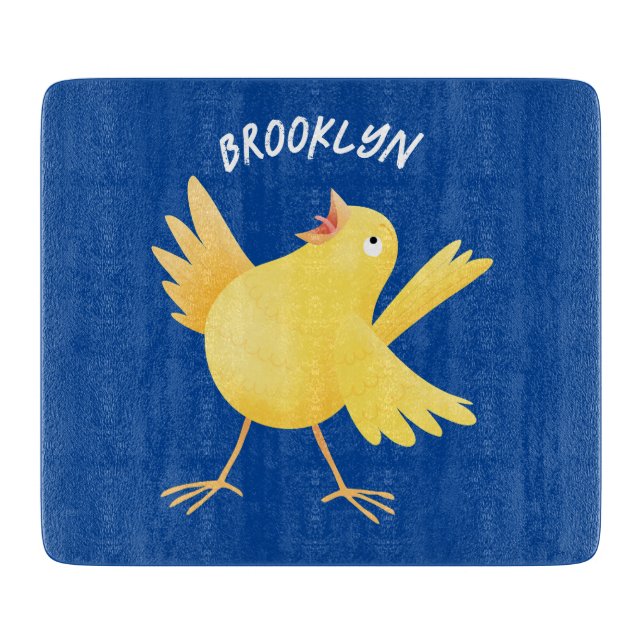 Cute singing yellow canary bird cartoon cutting board (Front)