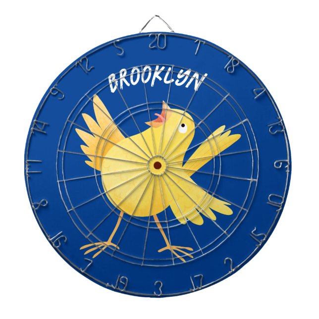 Cute singing yellow canary bird cartoon dart board (Front)