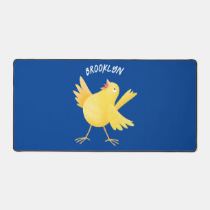 Cute singing yellow canary bird cartoon desk mat