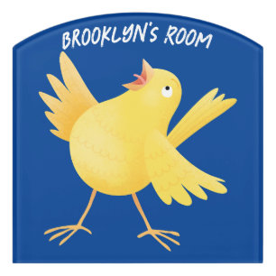 Cute singing yellow canary bird cartoon door sign