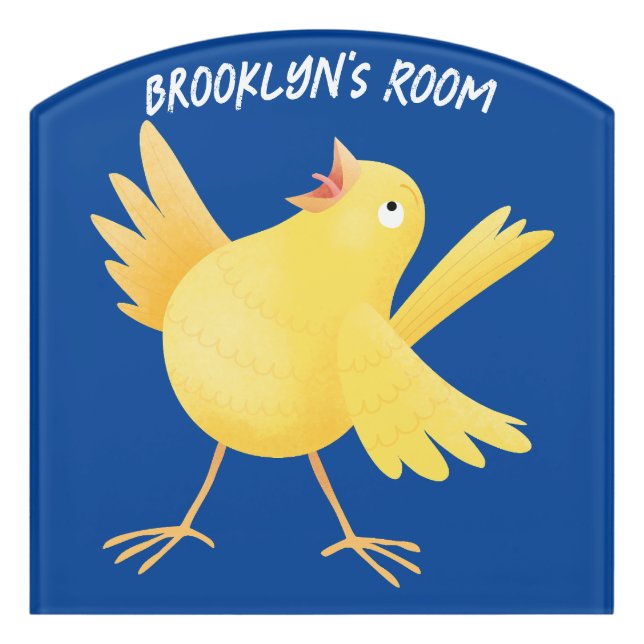 Cute singing yellow canary bird cartoon door sign (Contour Front)