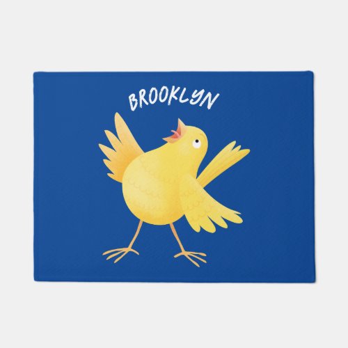 Cute singing yellow canary bird cartoon doormat