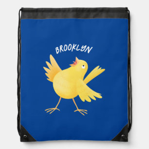 Cute singing yellow canary bird cartoon drawstring bag