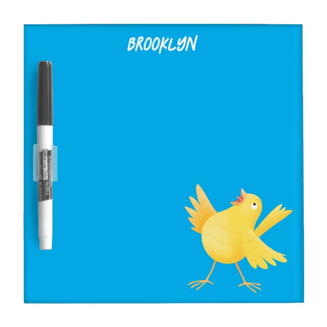 Cute singing yellow canary bird cartoon dry erase board (Front)