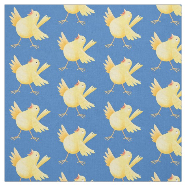 Cute singing yellow canary bird cartoon fabric (Swatch)
